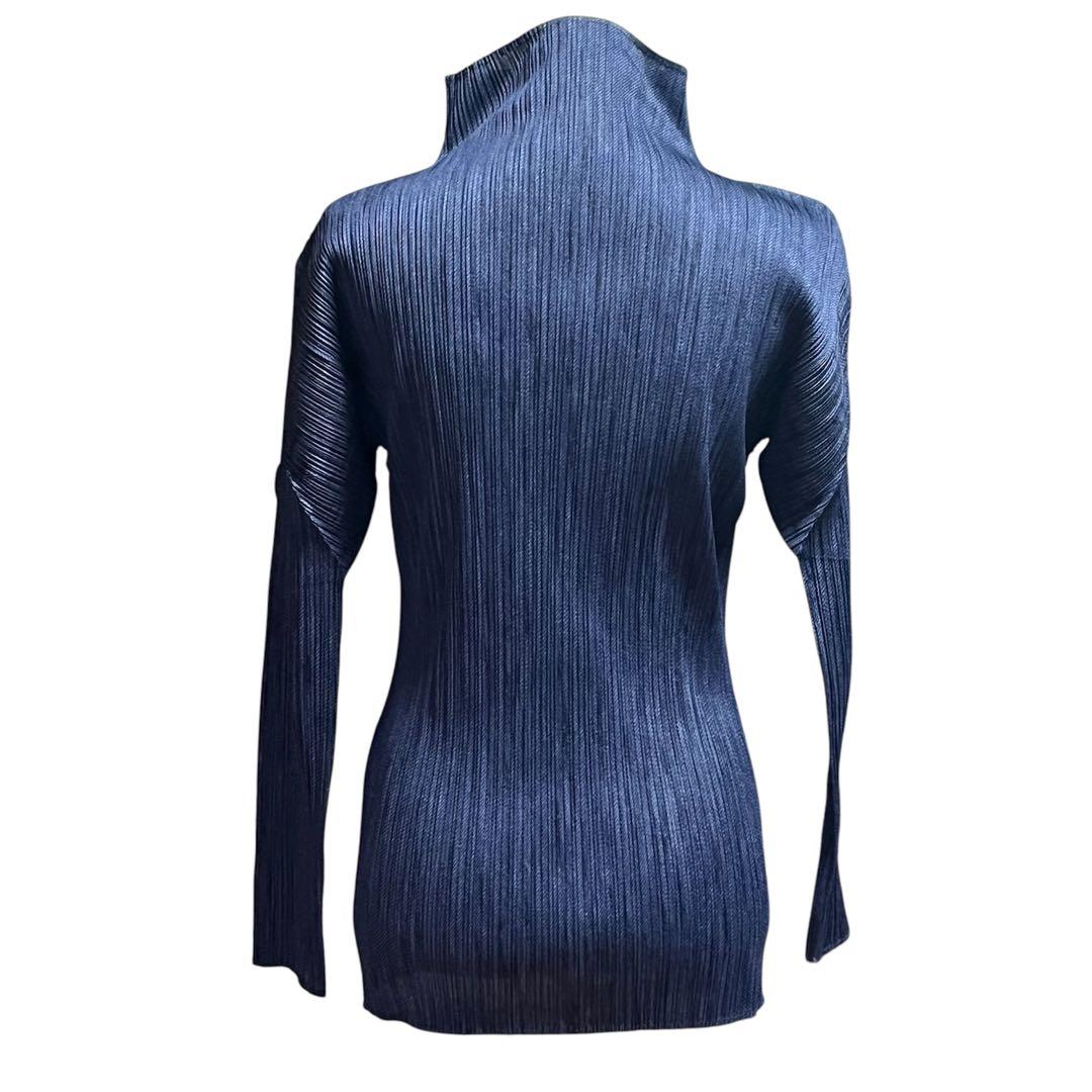 【美品】高級　プリーツプリーズ　ネイビー 長袖タートルネック　3