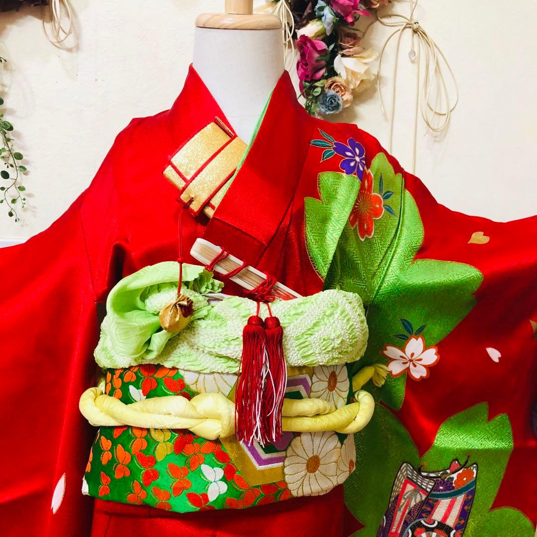 七五三七歳‼人気赤地に桜尽くし金箔煌びやか際立つ❤️完全フルセット安心