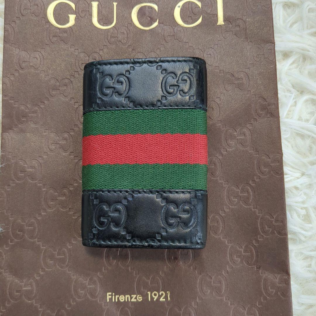 GUCCI　グッチ 6連キーケース シェリーライン スター GG柄　レザー 黒