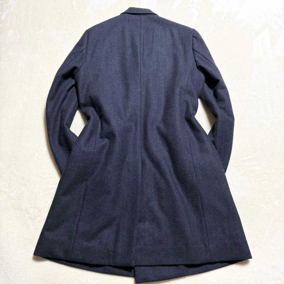 【美品】nano universe☆チェスターコート☆ダブル☆濃紺☆ヘリンボーン