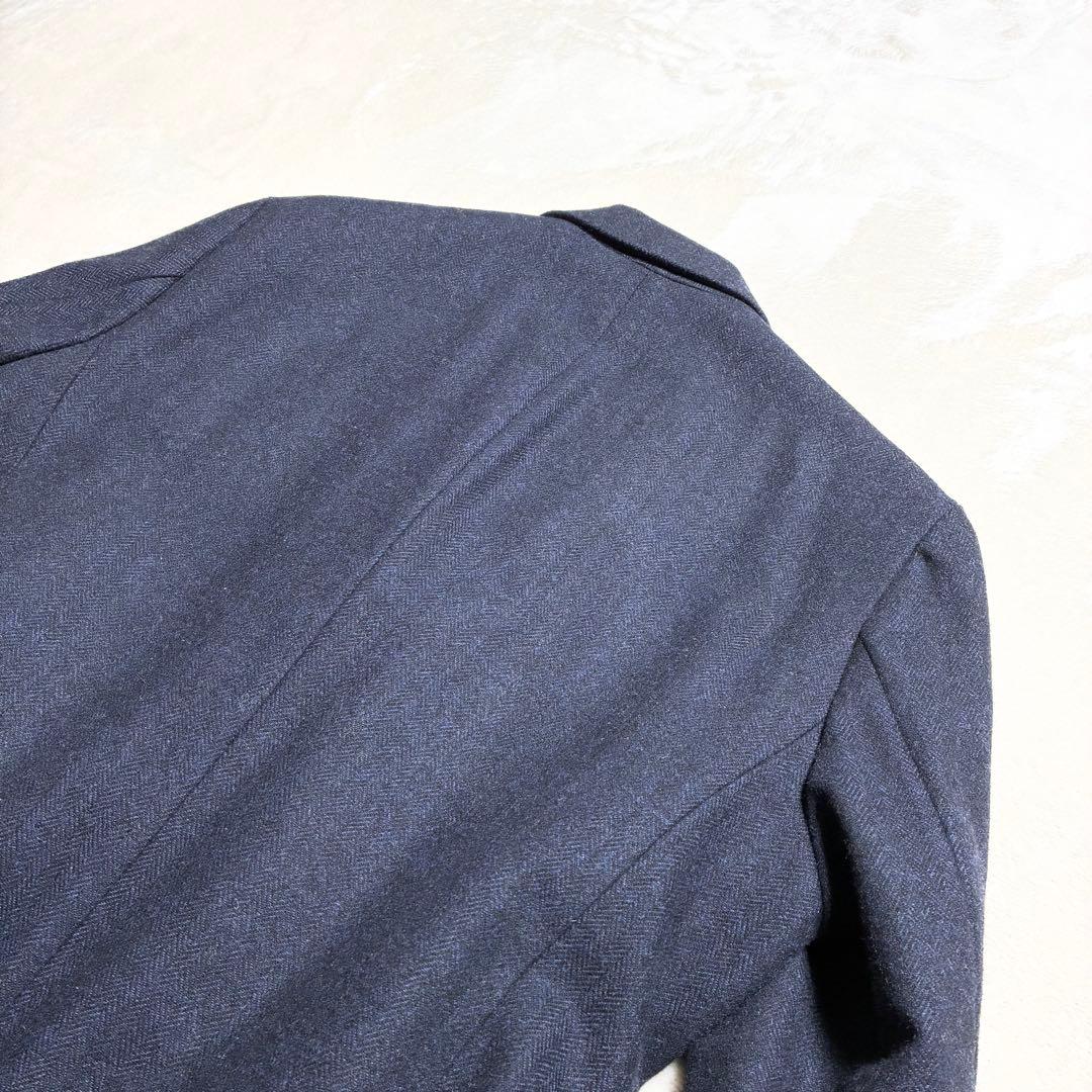 【美品】nano universe☆チェスターコート☆ダブル☆濃紺☆ヘリンボーン