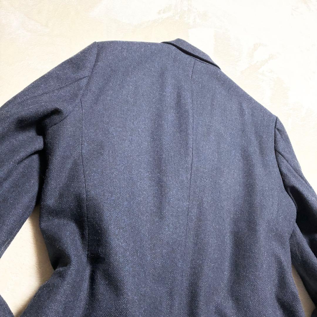 【美品】nano universe☆チェスターコート☆ダブル☆濃紺☆ヘリンボーン