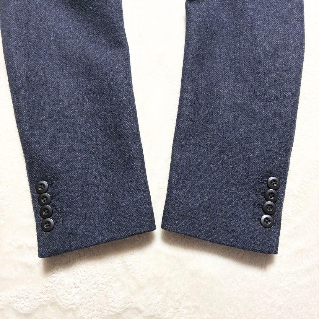 【美品】nano universe☆チェスターコート☆ダブル☆濃紺☆ヘリンボーン