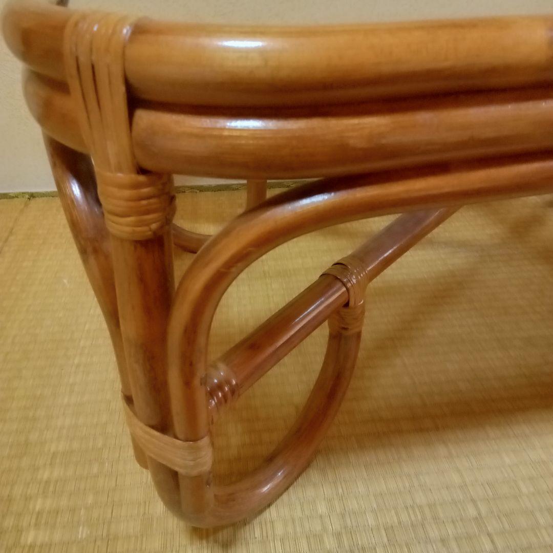 籐 ラタン ガラス天板 ローテーブル 座卓 レトロ モダン 和室 洋室 センター