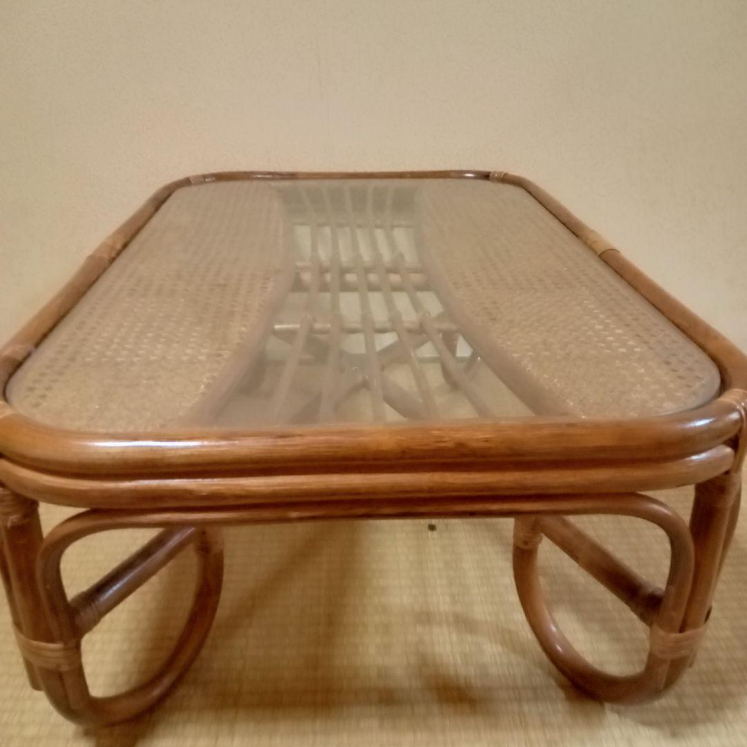 籐 ラタン ガラス天板 ローテーブル 座卓 レトロ モダン 和室 洋室 センター