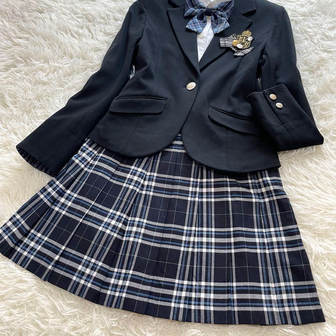 高級感✨ポンポネット フォーマル セット チェック 水色 160 お受験 入学式