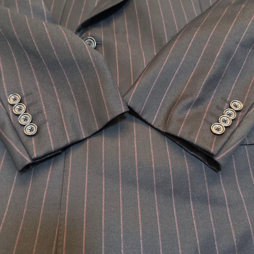 【美品】バーバリーロンドン ダブル スーツセットアップ ストライプ シルク混A6