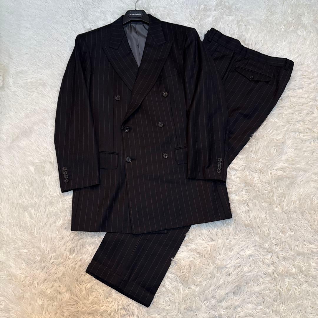 【美品】バーバリーロンドン ダブル スーツセットアップ ストライプ シルク混A6