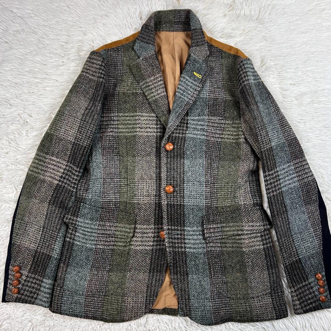 極美品 ハリスツイード FAT パッチワーク テーラードジャケット グレー