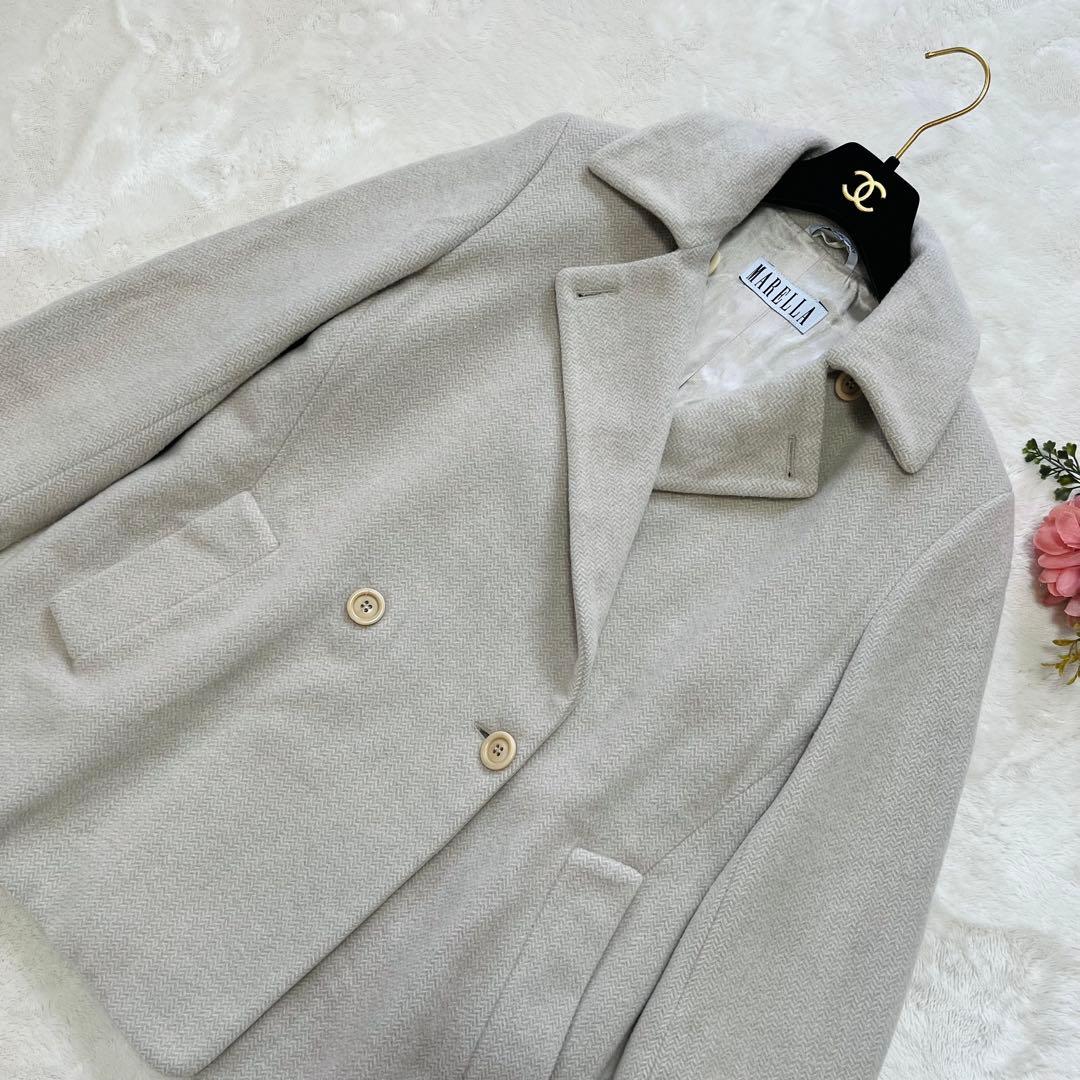 美品L✨マックスマーラ　マレーラ　ピーコート　カシミヤ混合　アイボリーベージュ