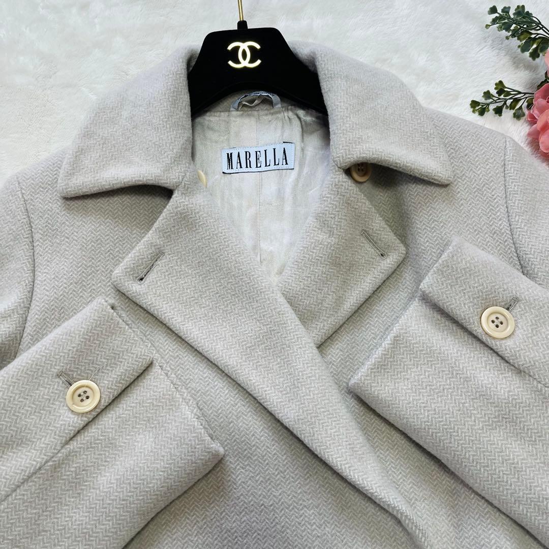 美品L✨マックスマーラ　マレーラ　ピーコート　カシミヤ混合　アイボリーベージュ