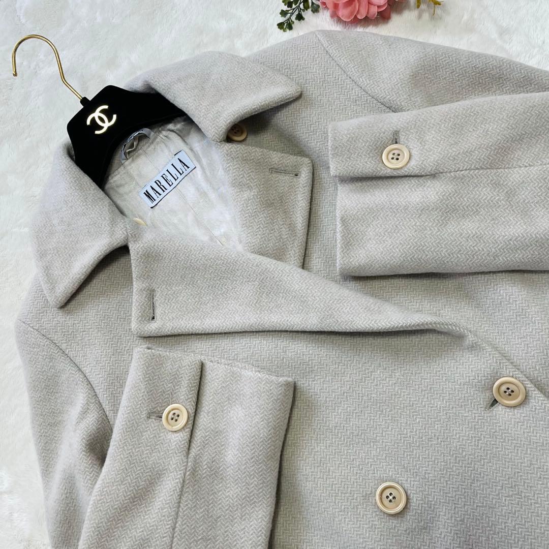 美品L✨マックスマーラ　マレーラ　ピーコート　カシミヤ混合　アイボリーベージュ