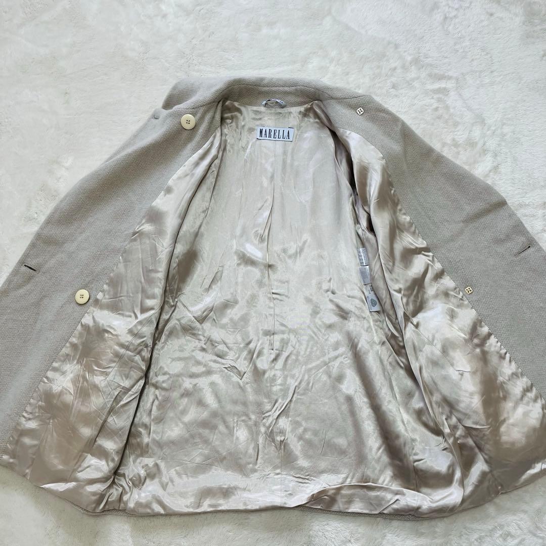 美品L✨マックスマーラ　マレーラ　ピーコート　カシミヤ混合　アイボリーベージュ