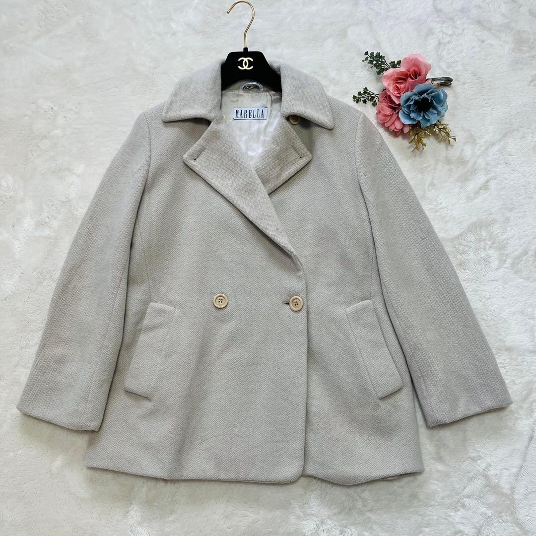 美品L✨マックスマーラ　マレーラ　ピーコート　カシミヤ混合　アイボリーベージュ