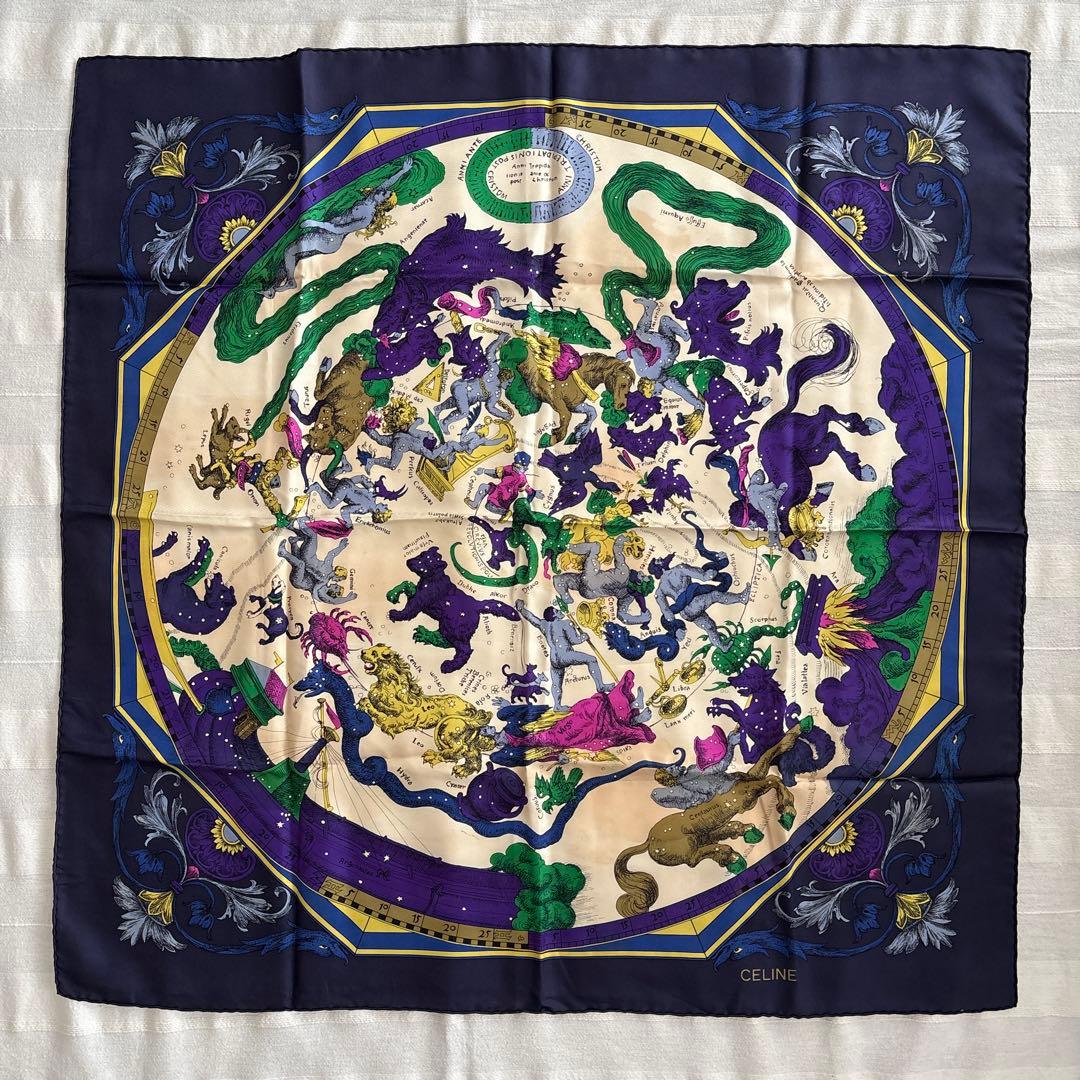 フランス製　CELINE シルク　スカーフ　星座　神話　天体　オールド　セリーヌ