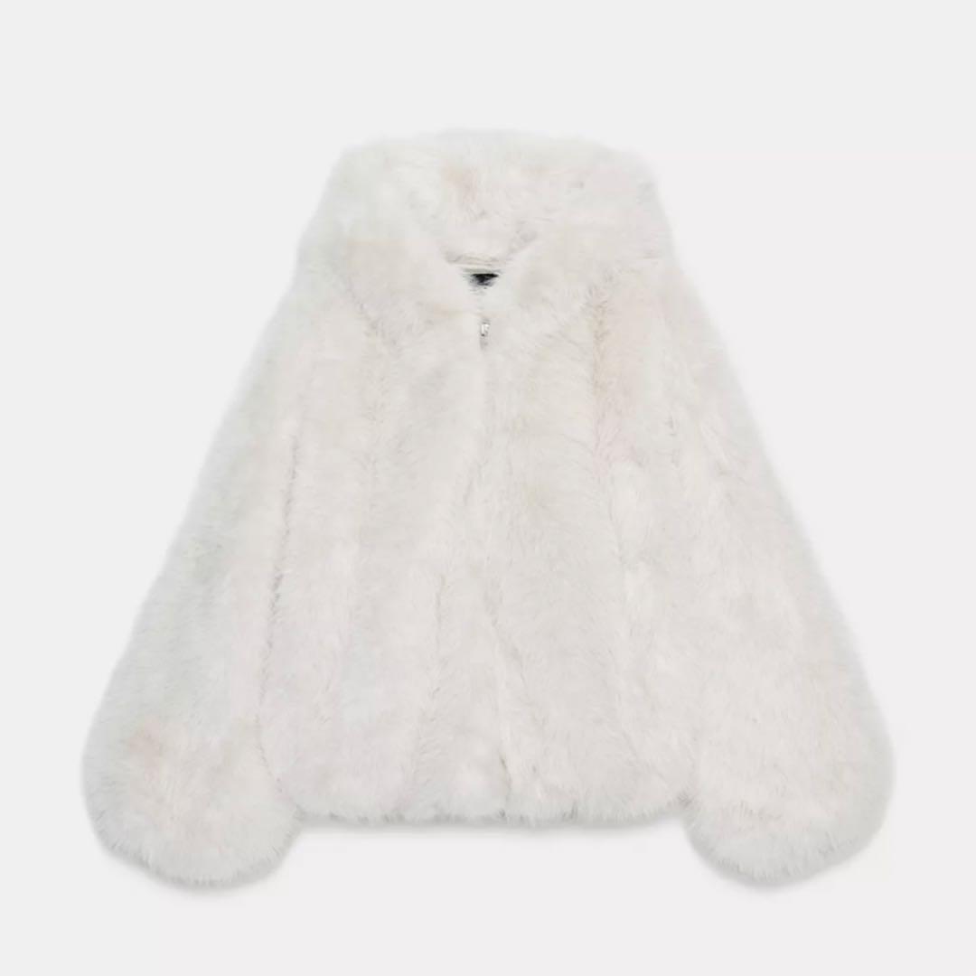 ZARA ザラ　ショート丈フェイクファー フード付きコート XS-Sサイズ