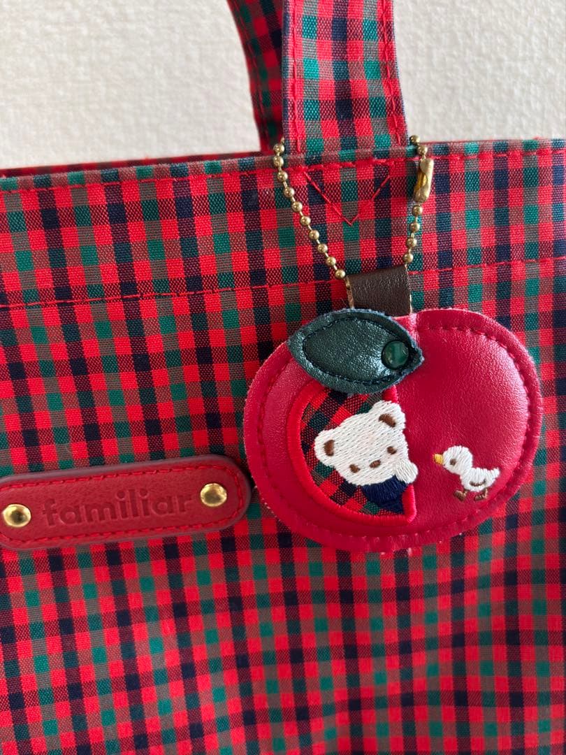 familiar トートバッグ 赤チェック 赤系チェック 旧