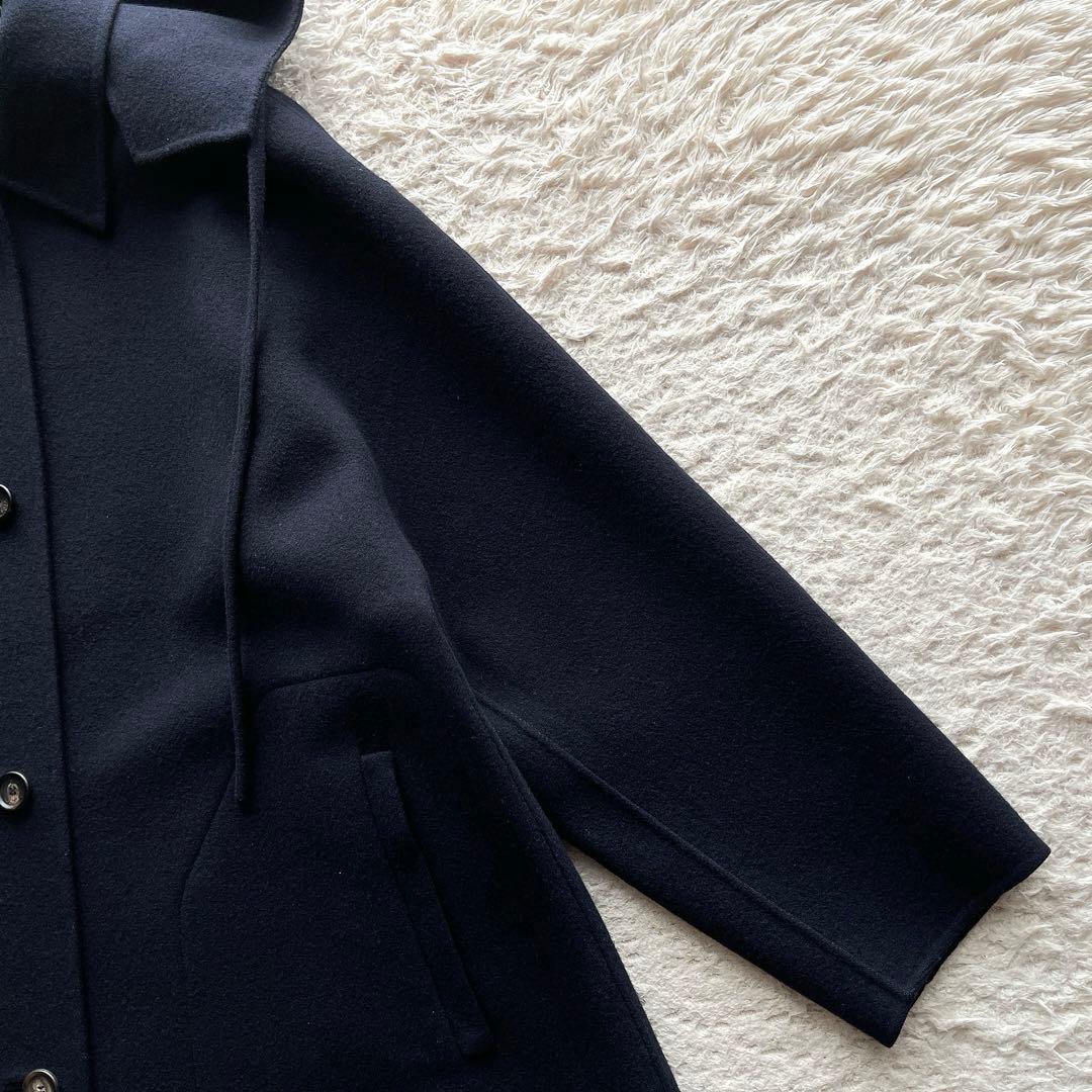 エブール フーデッドコート ロングコート マキシ丈 ウール ネイビー 36サイズ