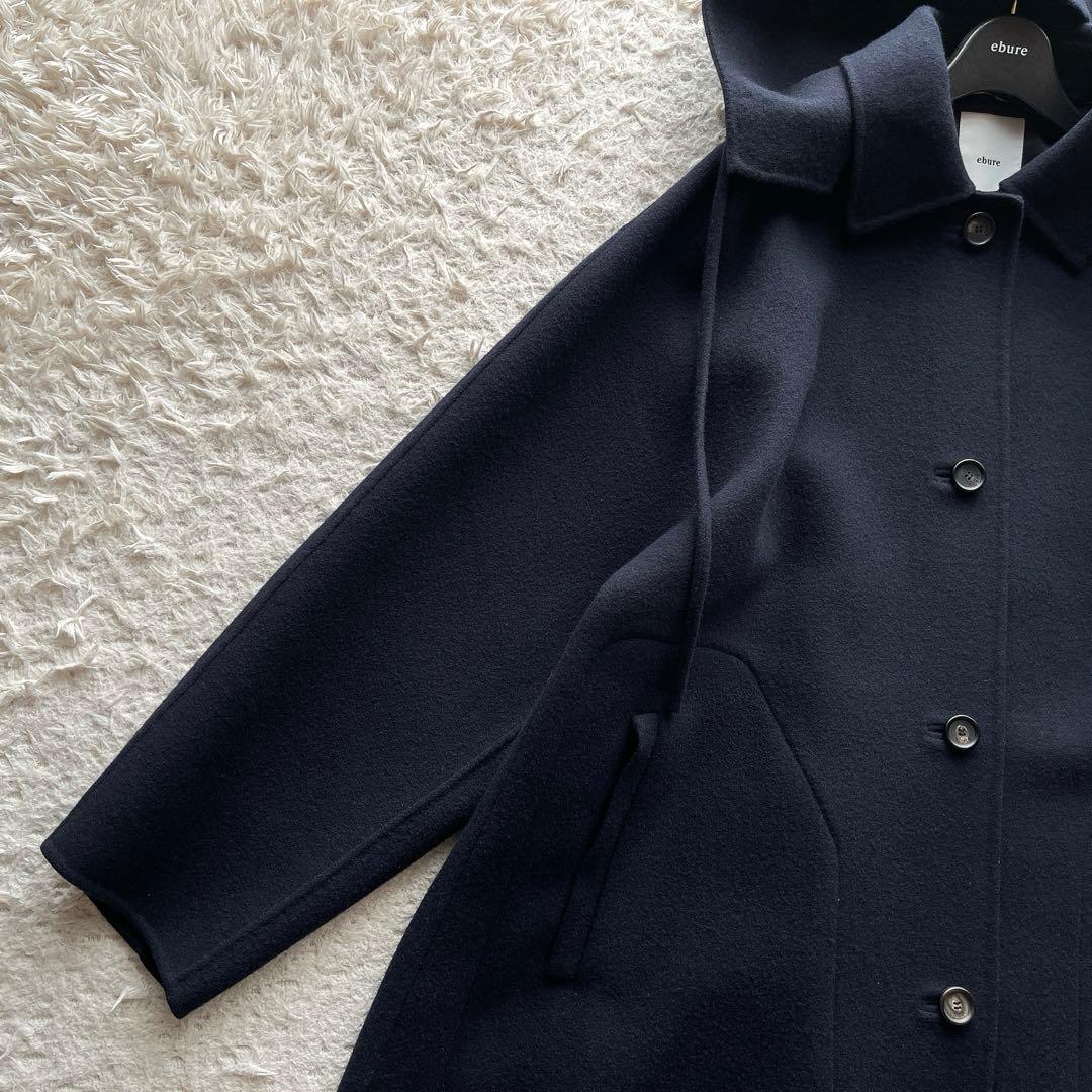 エブール フーデッドコート ロングコート マキシ丈 ウール ネイビー 36サイズ