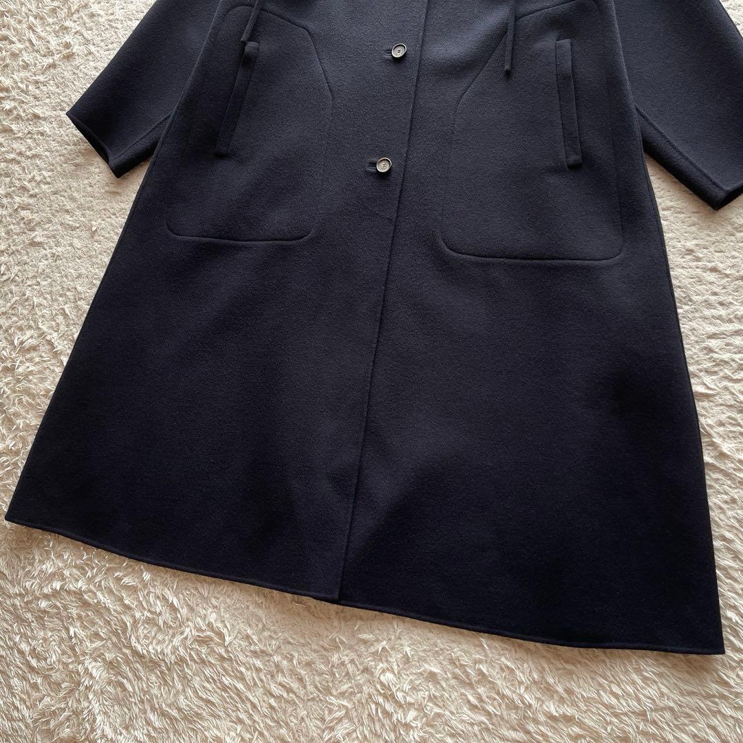 エブール フーデッドコート ロングコート マキシ丈 ウール ネイビー 36サイズ