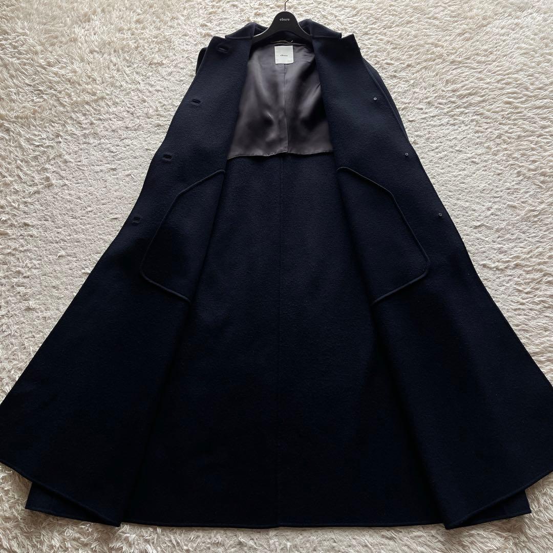 エブール フーデッドコート ロングコート マキシ丈 ウール ネイビー 36サイズ