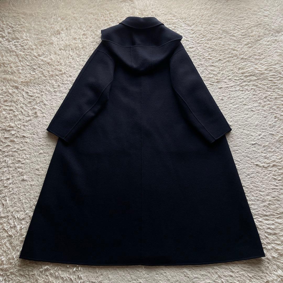 エブール フーデッドコート ロングコート マキシ丈 ウール ネイビー 36サイズ