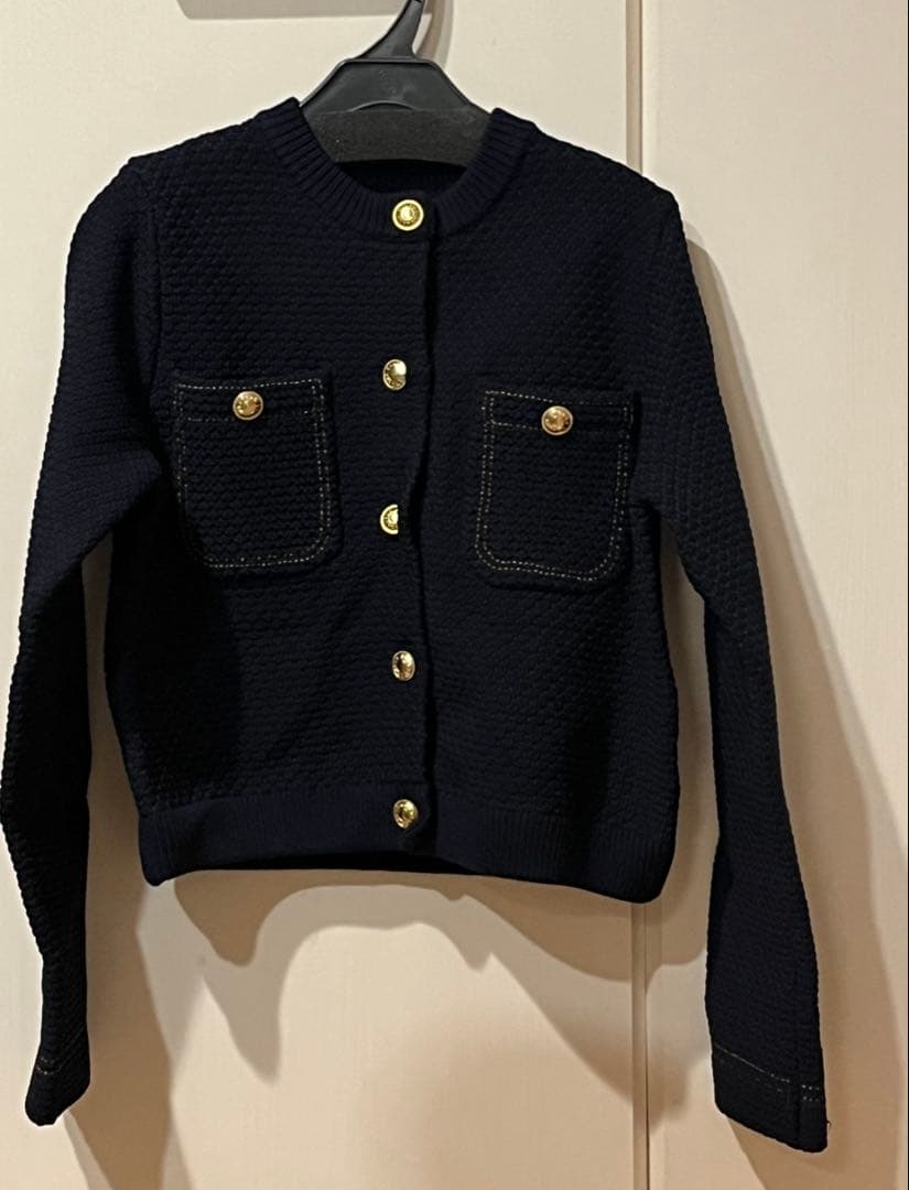 【新品】anuans アニュアンス　ノーカラーニットジャケット 　ネイビー