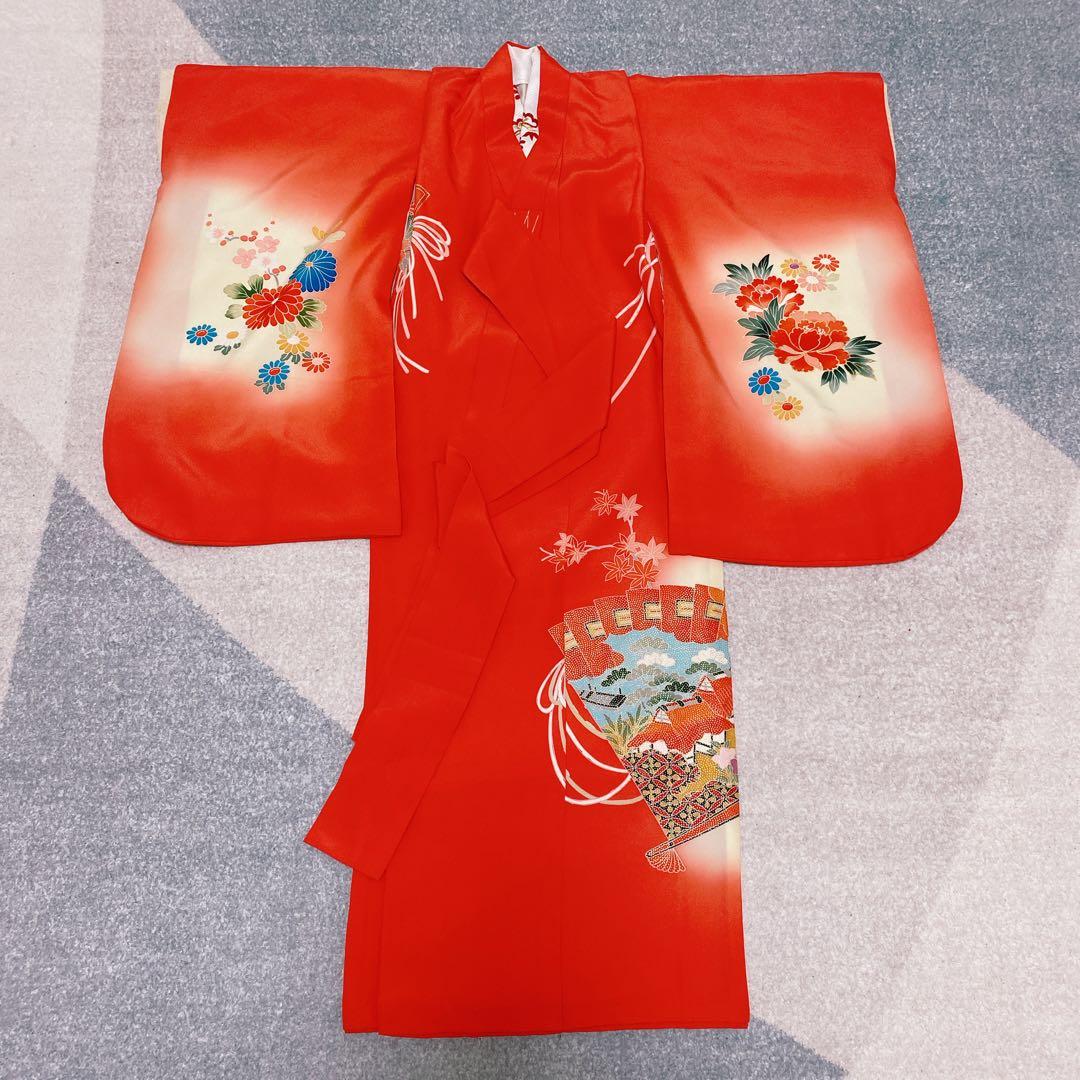 七五三 3歳 正絹 着物 被布 バッグ 草履 セット