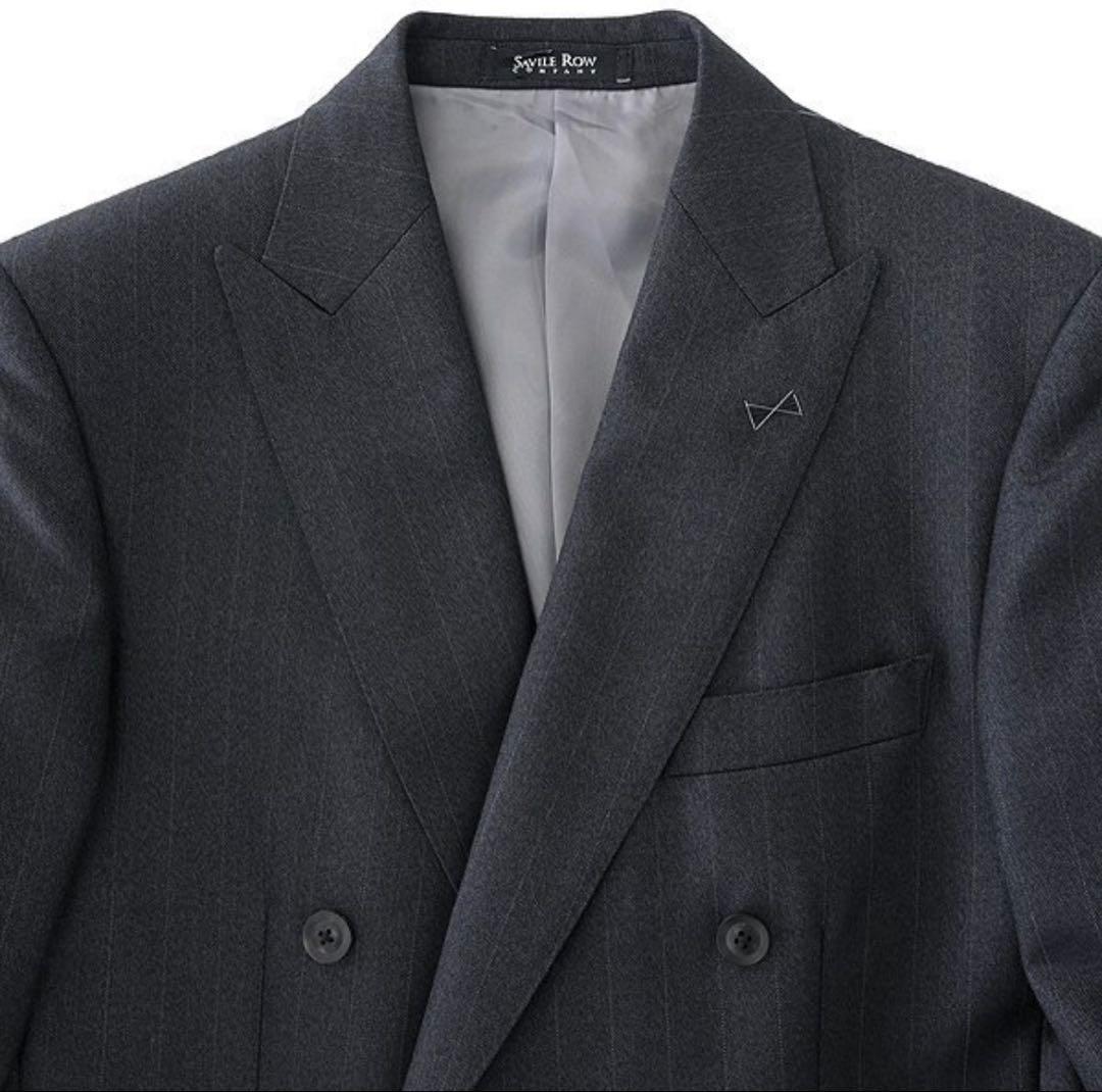 【新品】サヴィルロウ 英国 カルゼ ストライプ ダブル スーツ YA7 灰