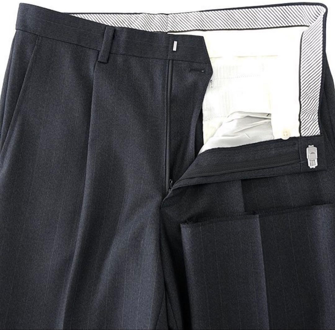 【新品】サヴィルロウ 英国 カルゼ ストライプ ダブル スーツ YA7 灰