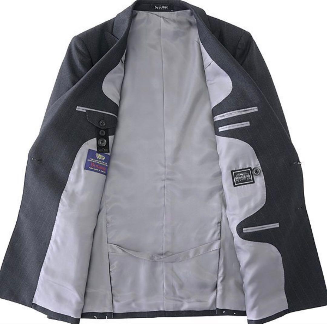 【新品】サヴィルロウ 英国 カルゼ ストライプ ダブル スーツ YA7 灰