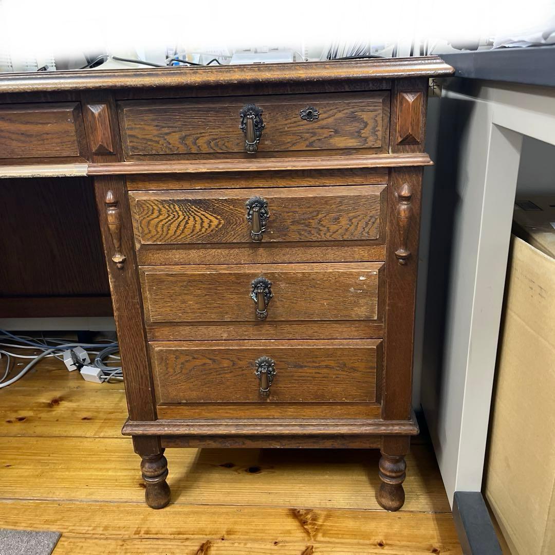 木製クラシック文机 引き出し6つ付き