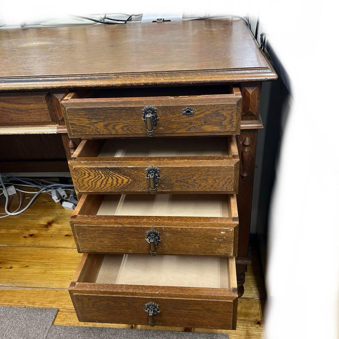 木製クラシック文机 引き出し6つ付き