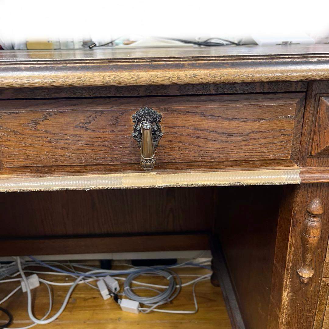 木製クラシック文机 引き出し6つ付き