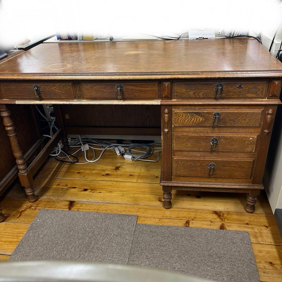 木製クラシック文机 引き出し6つ付き