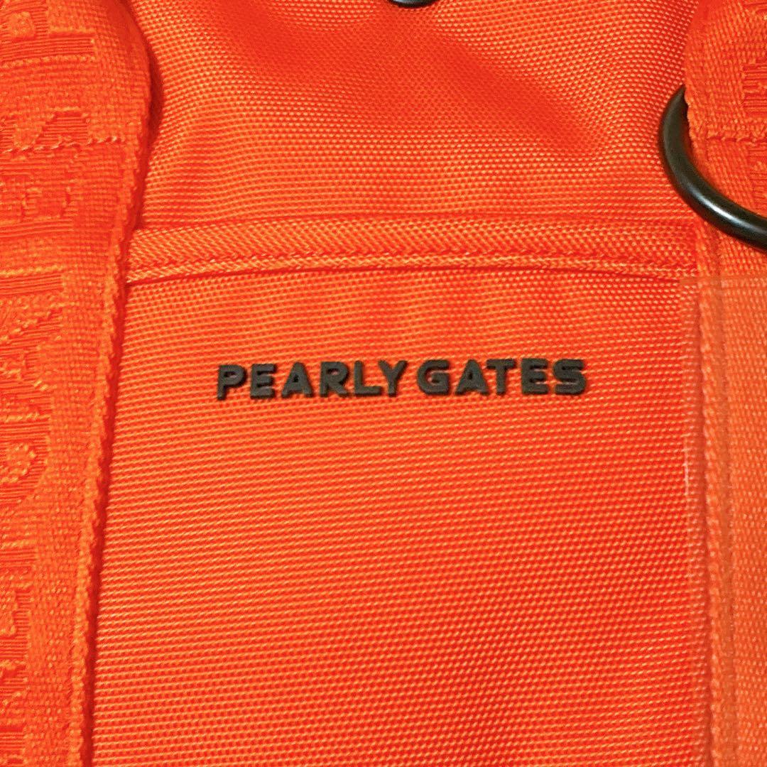 極美品 パーリーゲイツ ゴルフバッグ オレンジ ロゴチャーム付きカートバッグ