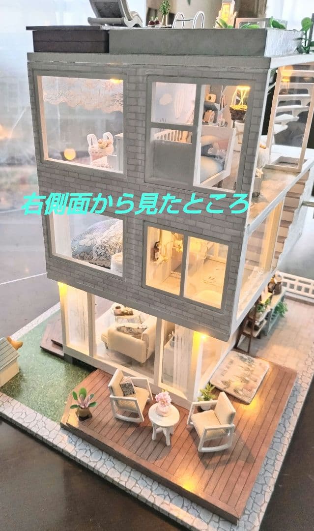 *完成品*ドールハウス 360度型 3階建て 屋上 プール オルゴール カバー付
