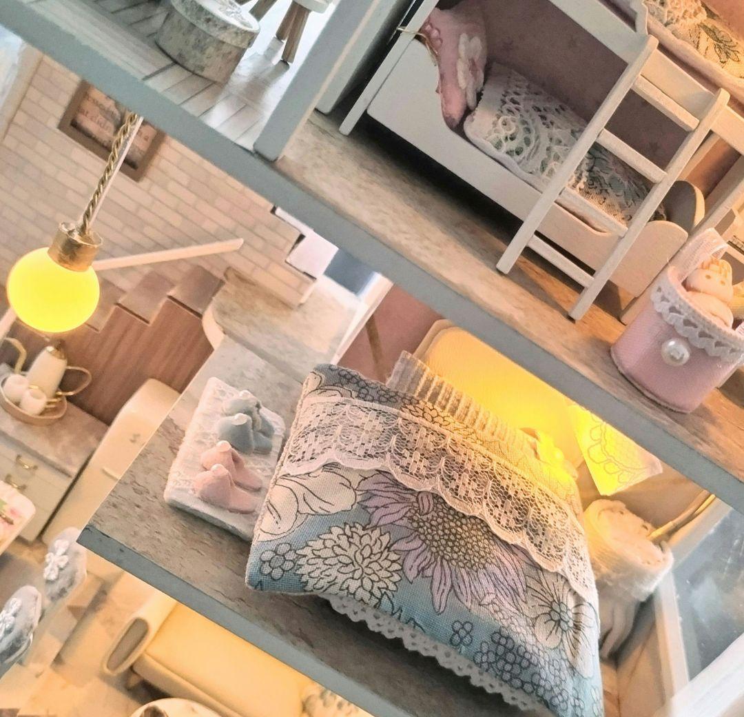 *完成品*ドールハウス 360度型 3階建て 屋上 プール オルゴール カバー付