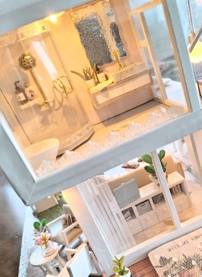 *完成品*ドールハウス 360度型 3階建て 屋上 プール オルゴール カバー付