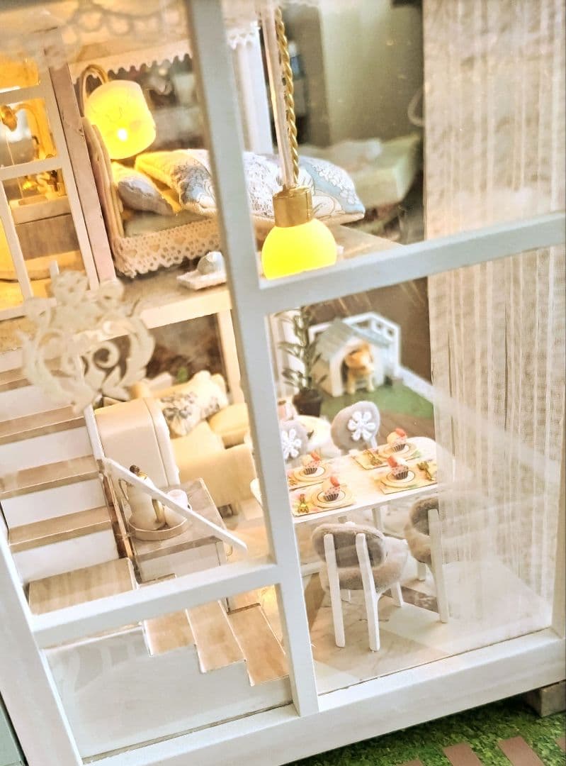 *完成品*ドールハウス 360度型 3階建て 屋上 プール オルゴール カバー付