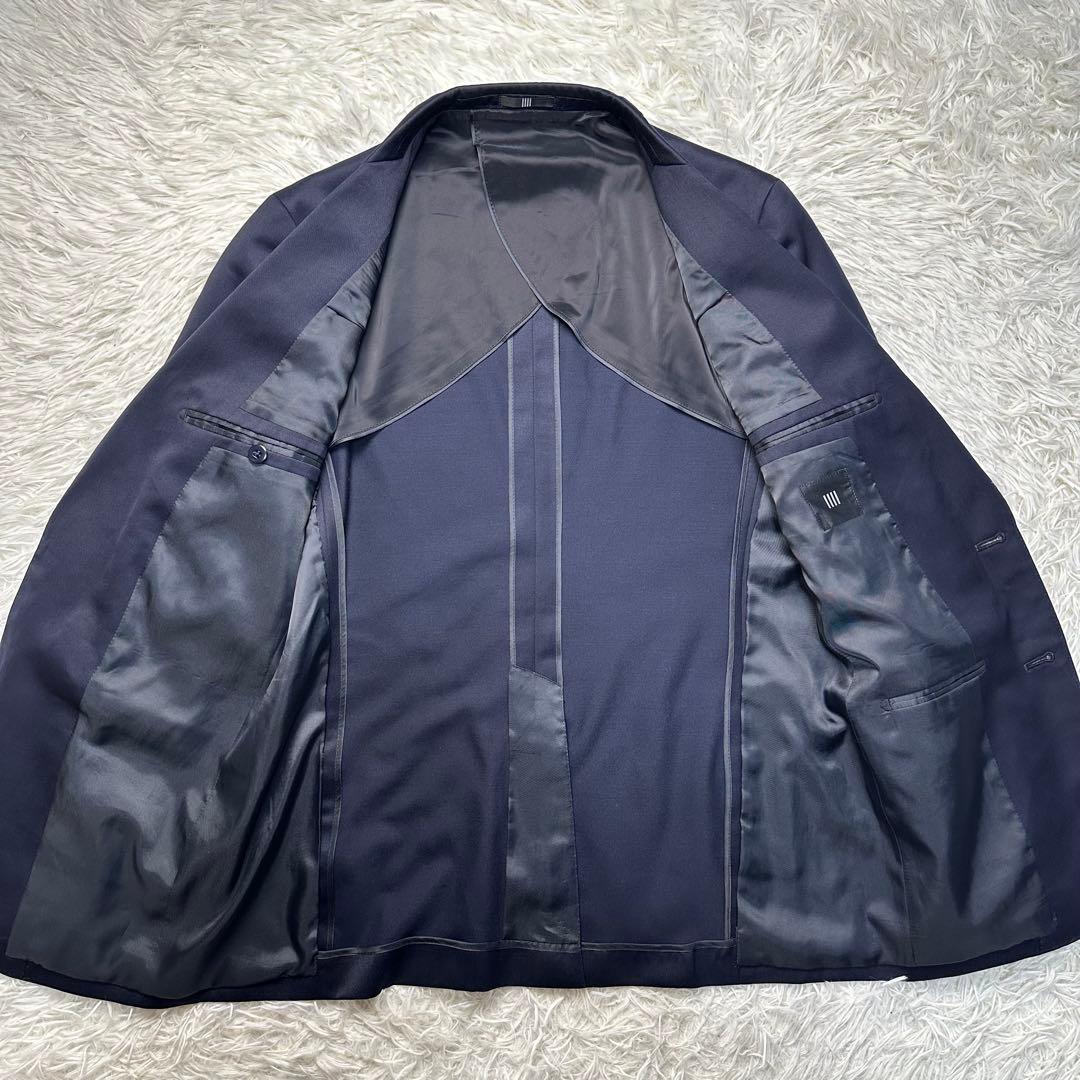 極美品 スーツセレクト 3ピース シルク混 光沢 リバーシブルジレネイビー A6