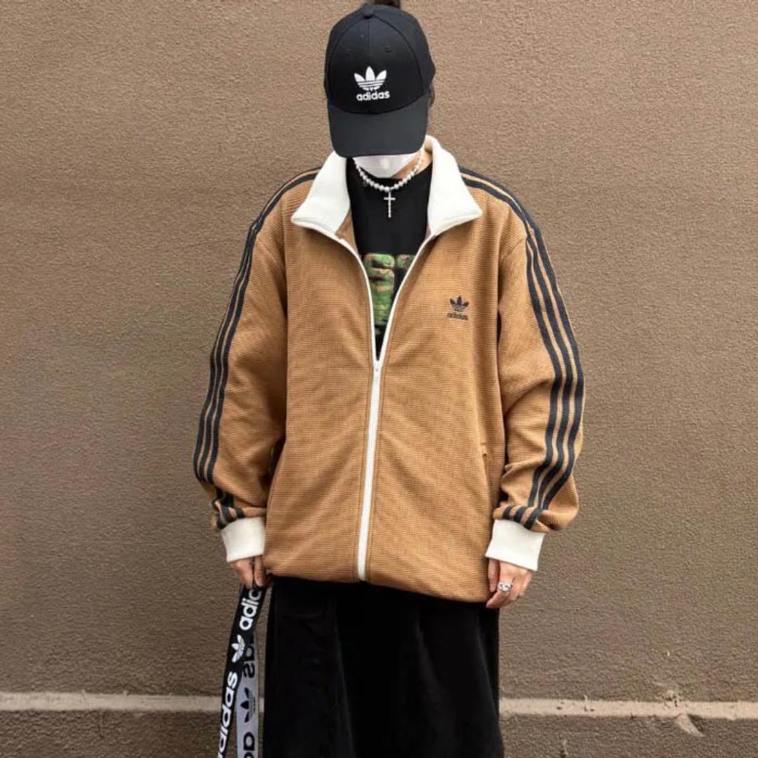 日本未発売カラー2XL茶⭐️adidasアディカラー刺繍 トラックトップ ワッフル