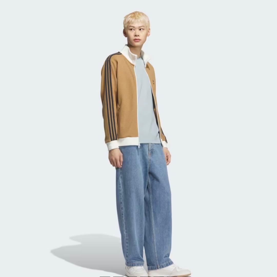 日本未発売カラー2XL茶⭐️adidasアディカラー刺繍 トラックトップ ワッフル