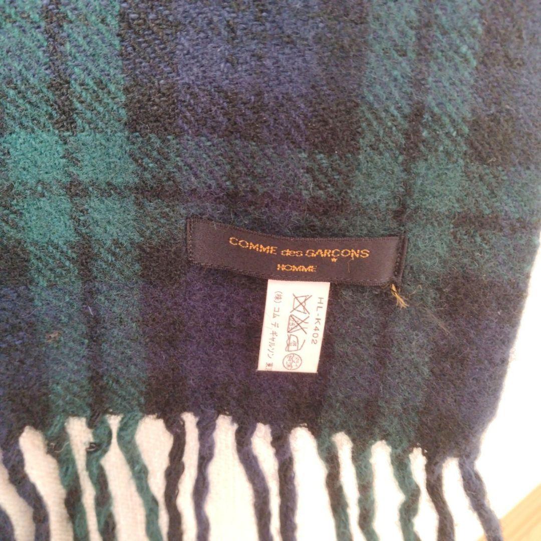 コムデギャルソンオム 縮絨 ウール マフラー ストール タータンチェック 緑 紺