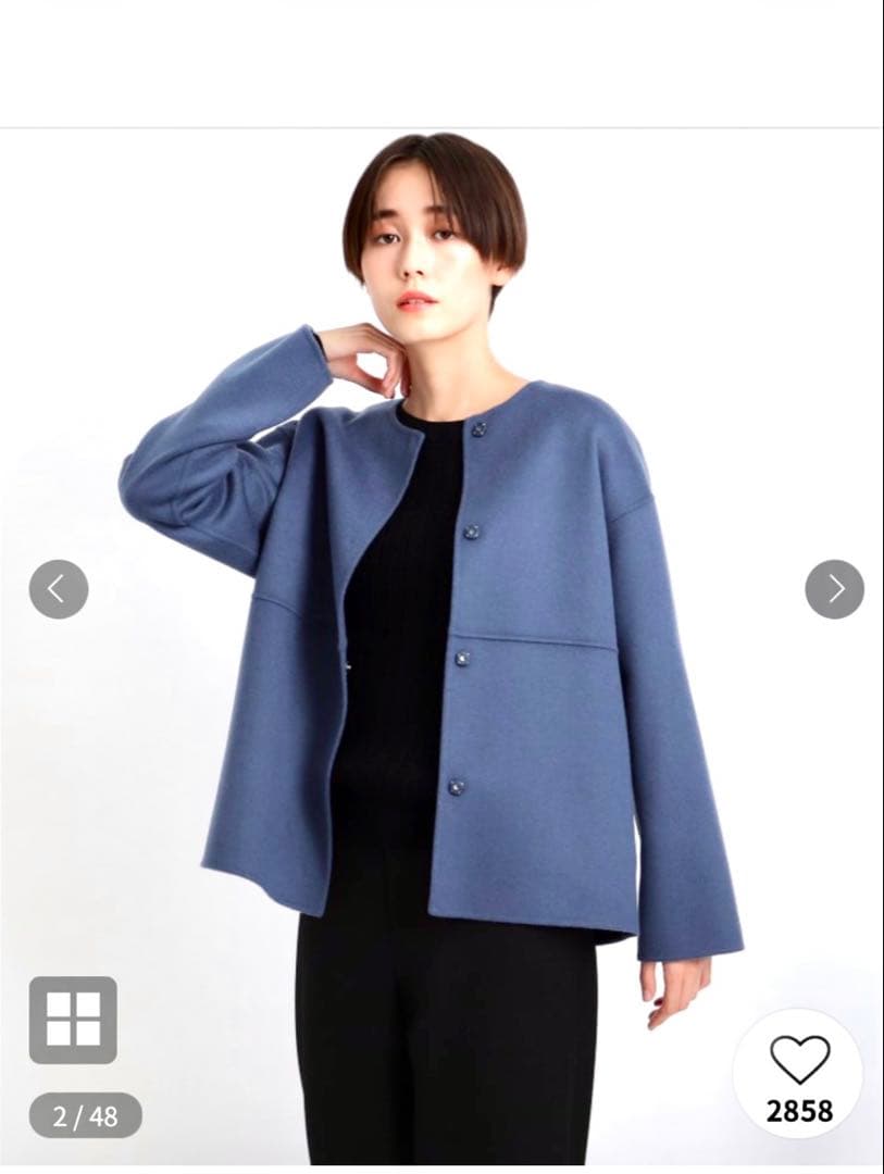 INDIVI ノーカラーリバーショートコート