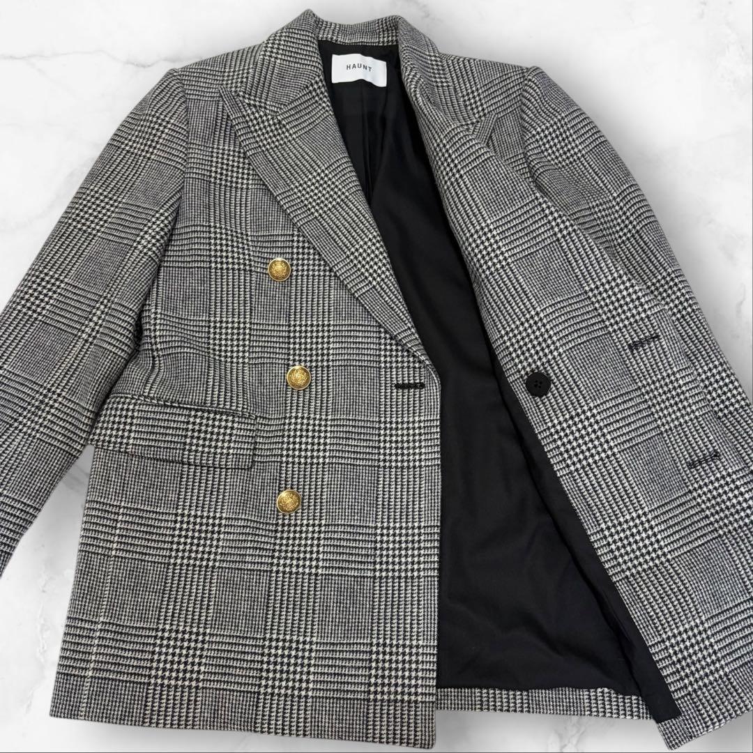 美品✨　ハウント 金ボタン ダブルブレスト ジャケット グレンチェック