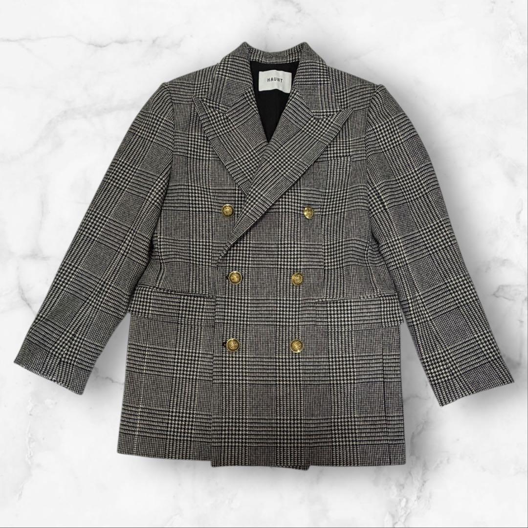美品✨　ハウント 金ボタン ダブルブレスト ジャケット グレンチェック
