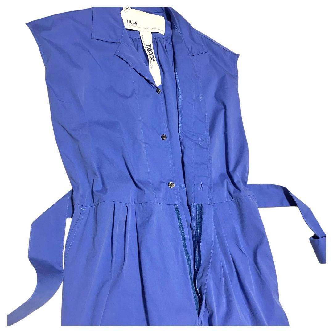 ティッカ フレンチスリーブ シャツ　オールインワン　コンビネゾン　ベルト付き