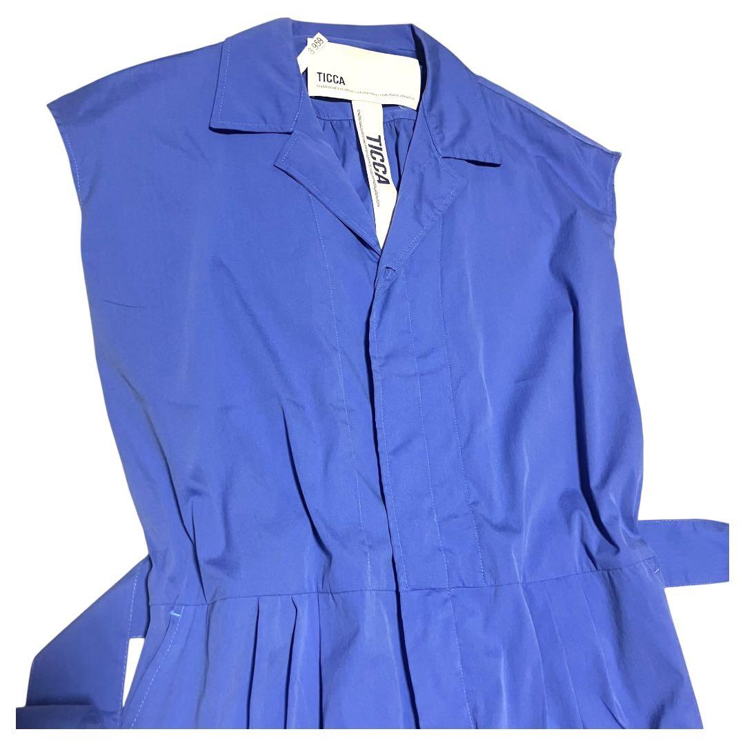 ティッカ フレンチスリーブ シャツ　オールインワン　コンビネゾン　ベルト付き