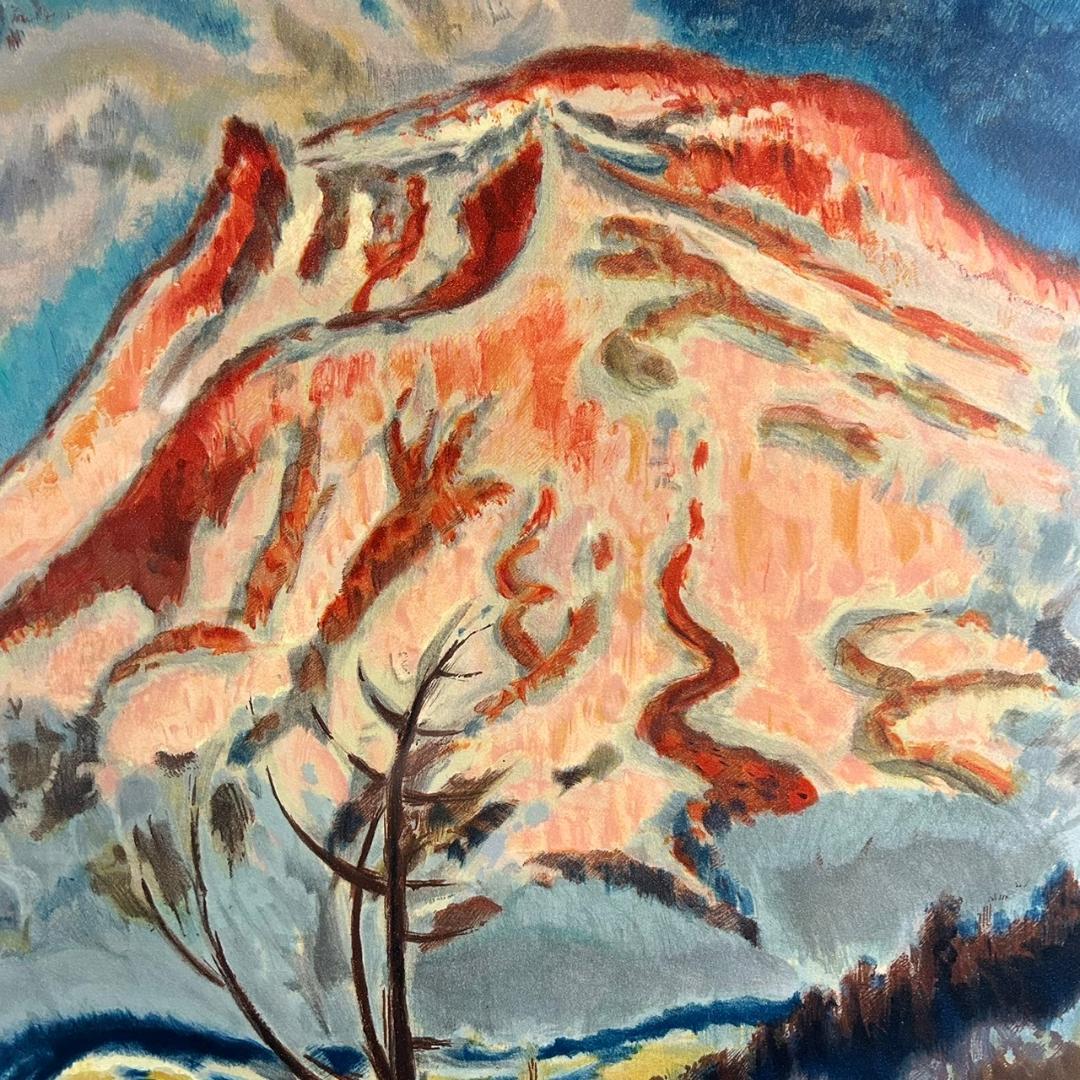 美品 小山敬三「浅間山」リトグラフ 落款有り 証明シール有 額縁入り